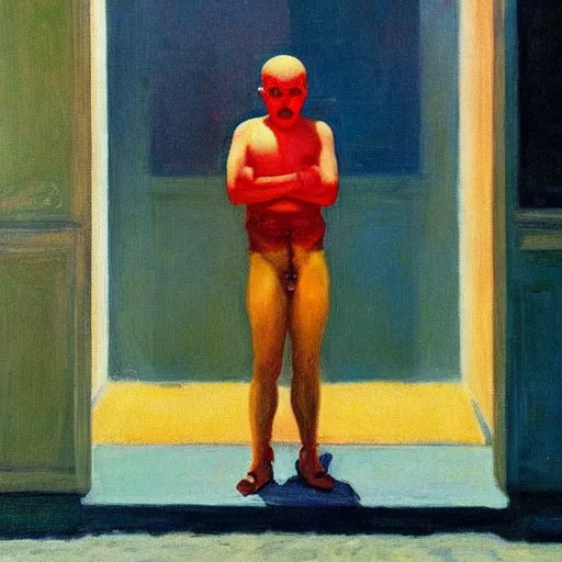 Image similar to “ sad clown in the pose of stanczyk by edward hopper ”