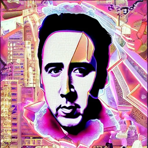 Prompt: Nicolas Cage on vaporwave album