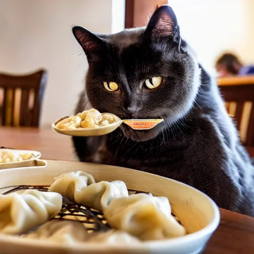 Prompt: a cat eating dumplings