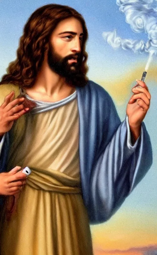 Image similar to jesus holding a vape