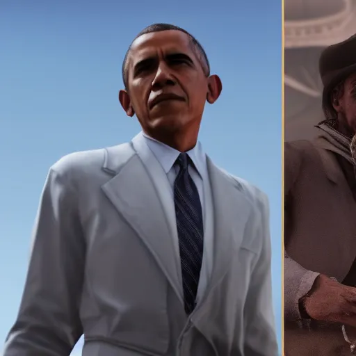 Image similar to Film still of Barack Obama, from Red Dead Redemption 2 (2018 video game)