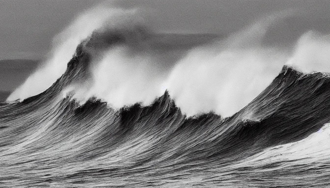 Image similar to Crashing ocean wave by Moebius, minimalist, detailed, black and white