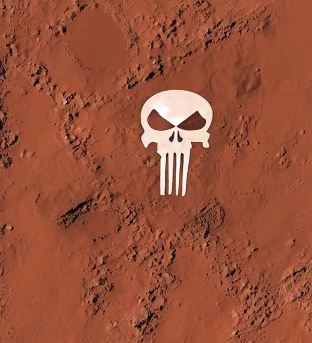 Image similar to punisher symbol face on mars.