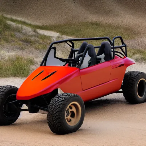 Prompt: tesla dune buggy, all terrain tires, plain interior detailing