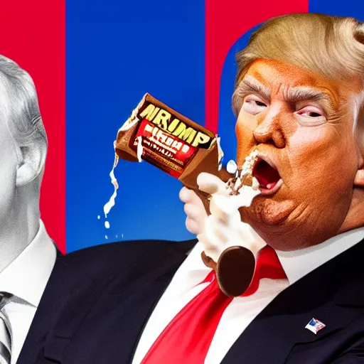 Prompt: donald j. trump vomiting chocolate milk onto liberals