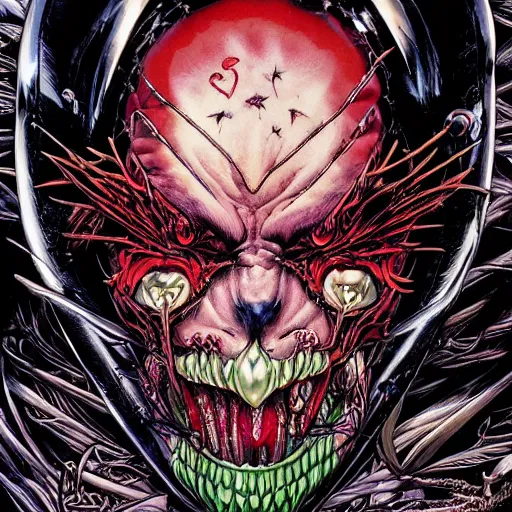 Prompt: portrait of crazy spawn the violator, symmetrical, by yoichi hatakenaka, masamune shirow, josan gonzales and dan mumford, ayami kojima, takato yamamoto, barclay shaw, karol bak, yukito kishiro