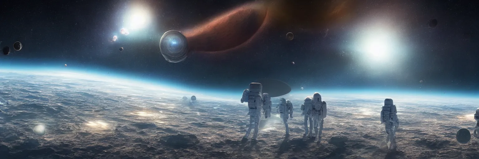 Prompt: a highly detailed digital realistic photo of aliens looking at the seventh planet from space, universe, invasion time on planet earth, digital art, cinematic, satellite imagery, 8 k, super - resolution, by akihito yoshida, unreal engine