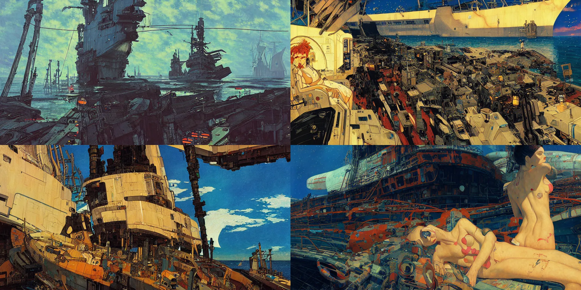 Prompt: A cyberpunk shipwreck painted by Ilya Kuvshinov and Gustav Klimt and Edward Hopper