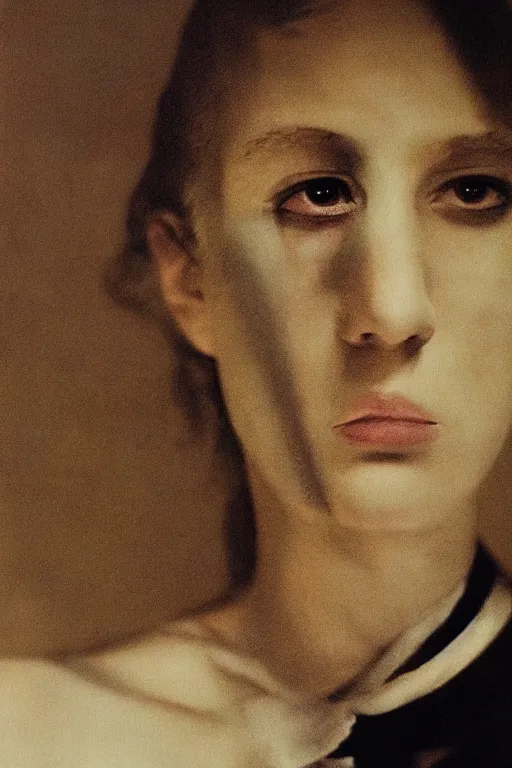 Image similar to hyperrealism close - up fashion portrait by roversi photo from the holy mountain by alejandro jodorowsky in style of francisco goya