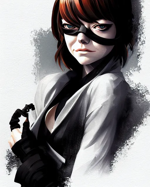 Prompt: emma stone as a thief, black clothing, mask, fantasy, portrait shinkai makoto studio ghibli studio key hideaki anno sakimichan stanley artgerm lau rossdraws james jean marc simonetti elegant highly detailed digital painting artstation pixiv