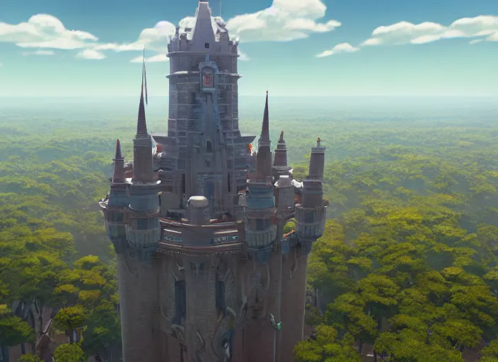 Image similar to overhead view of the great tower of the south, medium shot, studio ghibli, pixar and disney animation, sharp, rendered in unreal engine 5, anime key art by greg rutkowski, bloom, dramatic lighting