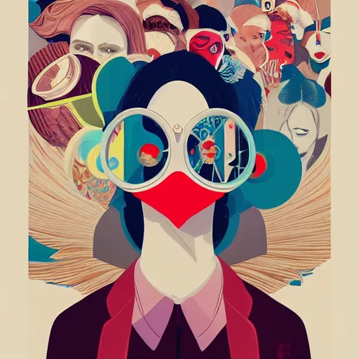 Image similar to Fashion weak portrait of people with sanitary mask, Tristan Eaton, artgerm, Victo Ngai, RHADS, ross draws