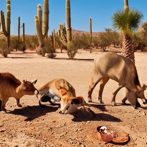 Image similar to animals drinking at a desert oasis