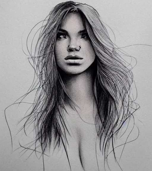 Image similar to a beautiful woman face in front of a background of beautiful mountains, tattoo design sketch, amazing blend effect, hyper - realistic, in the style of matteo pasqualin, amazing detail, black and white