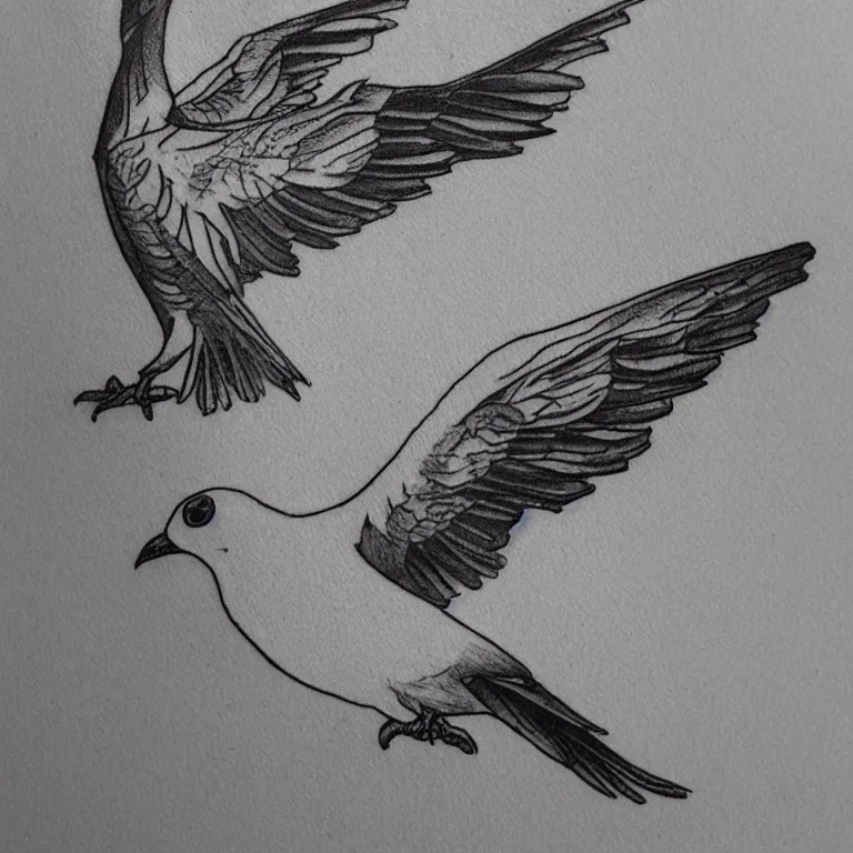 Image similar to tattoo of a common nyc street pigeon, stylized