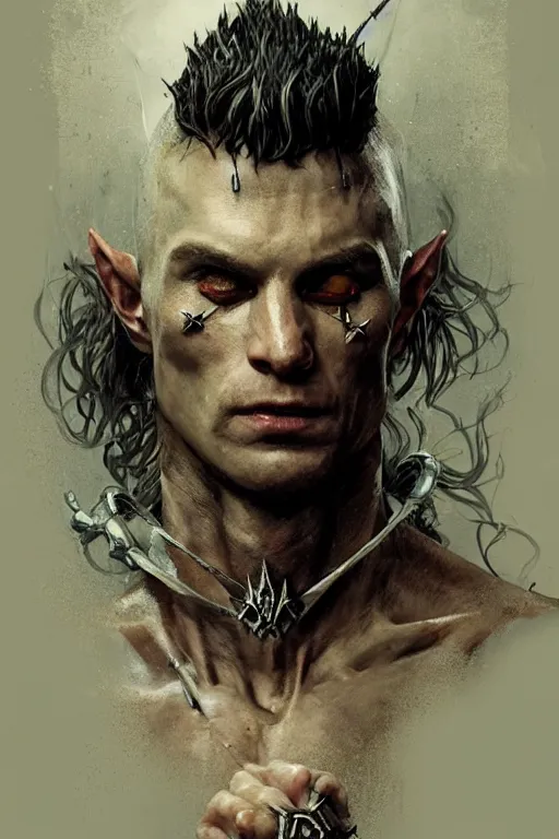 Image similar to bodybuilder, sorcerer, lord of the rings, tattoo, decorated ornaments by carl spitzweg, ismail inceoglu, vdragan bibin, hans thoma, greg rutkowski, alexandros pyromallis, perfect face, fine details, realistic shaded