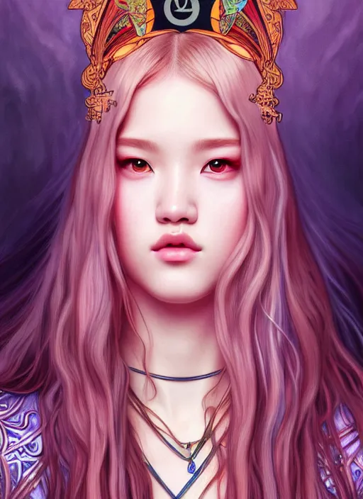 Image similar to jossi of blackpink, king, tarot card, highly detailed, digital painting, smooth, sharp focus, illustration, ultra realistic, 8 k, art by artgerm and alphonse mucha