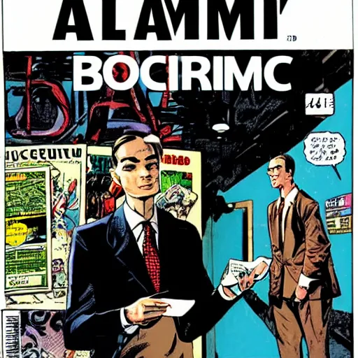 Prompt: alan turing comic book cover