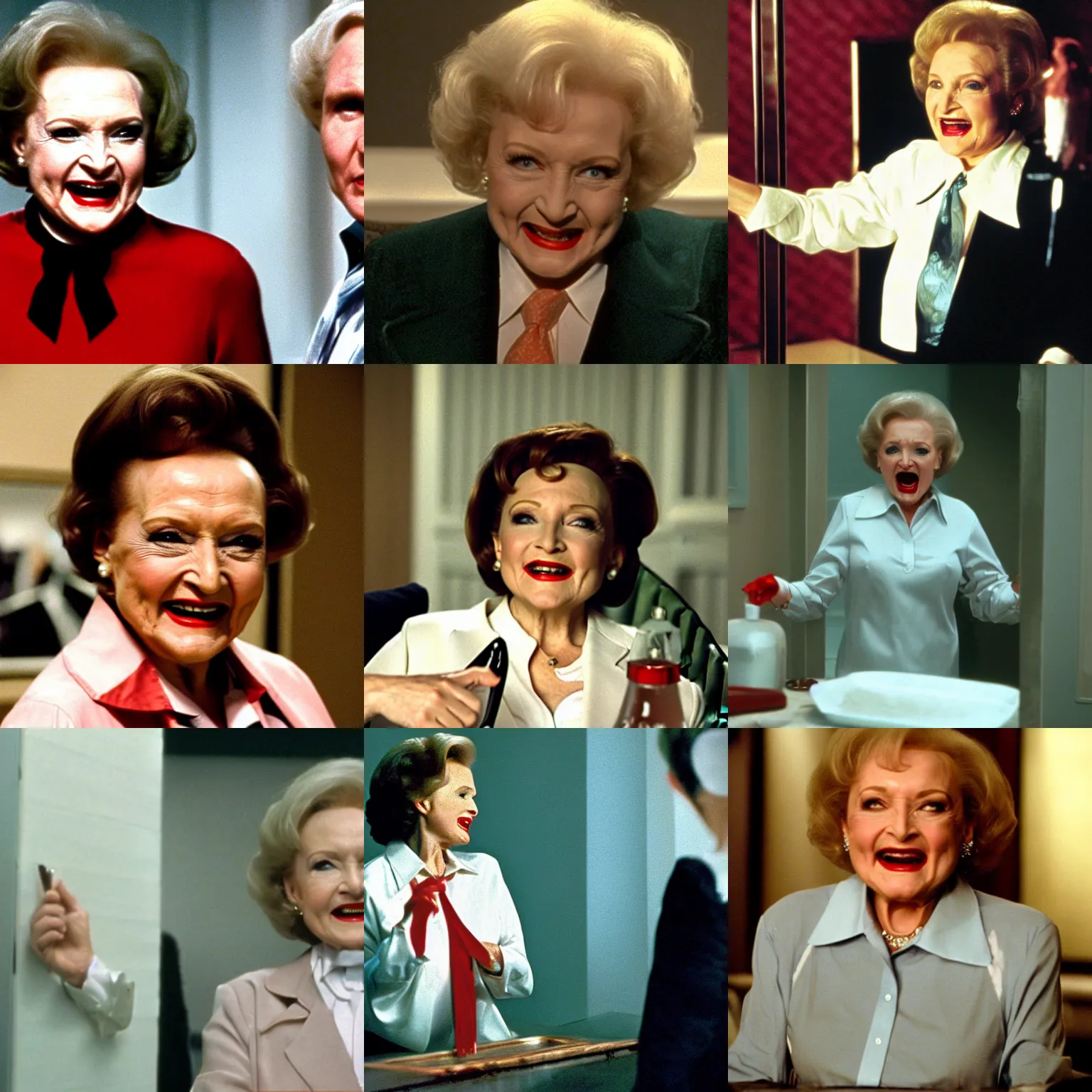 Prompt: Betty White is a Patrick Bateman in American Psycho (2000)