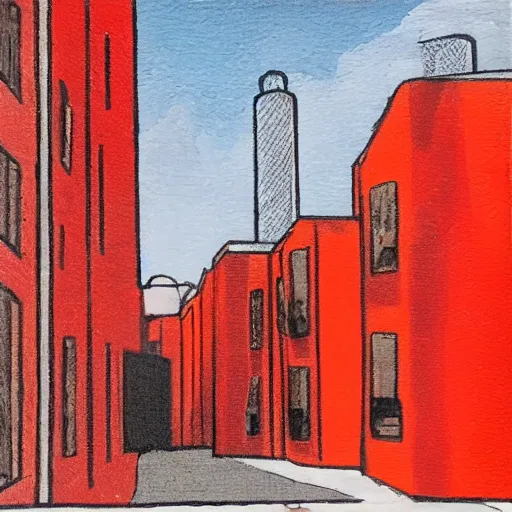 Image similar to urban landscape. red buildings, chimneys