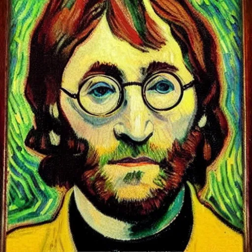 Prompt: John Lennon portrait painted in Vincent van Gogh style - H 1024 - W 1024 - n 8 - i