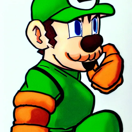 Prompt: luigi drawn in the style of dragon ball z