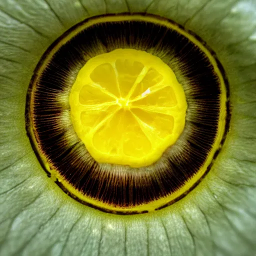 Image similar to iris of an eye that looks like lemon slices, photography