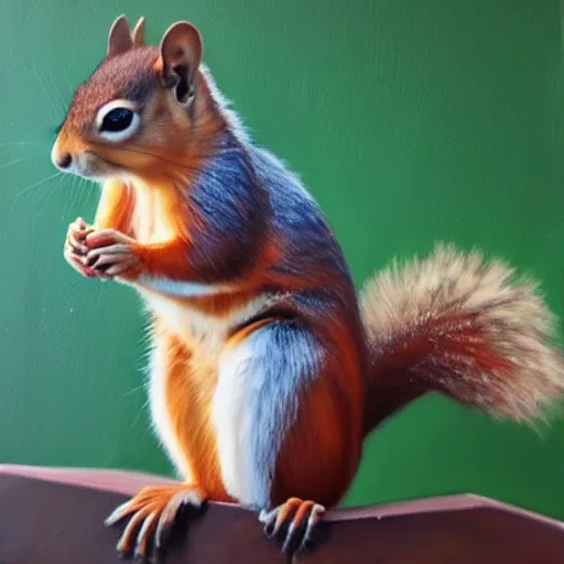 Prompt: oil painting of a squirrel with bulging biceps, 8 k, high quality