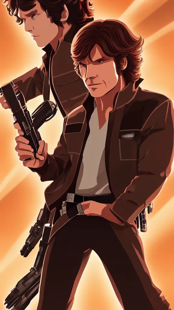 Prompt: a portrait of han solo as an anime character. color harmony, 8 k detail, gallery quality, hd wallpaper, premium prints available, hyper - detailed, intricate design.