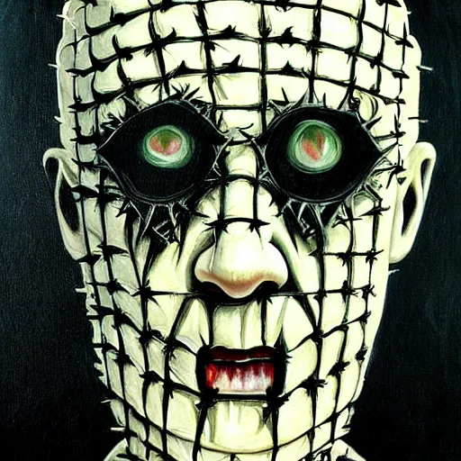 Prompt: Scary painting a pinhead from hellraiser 4k detail