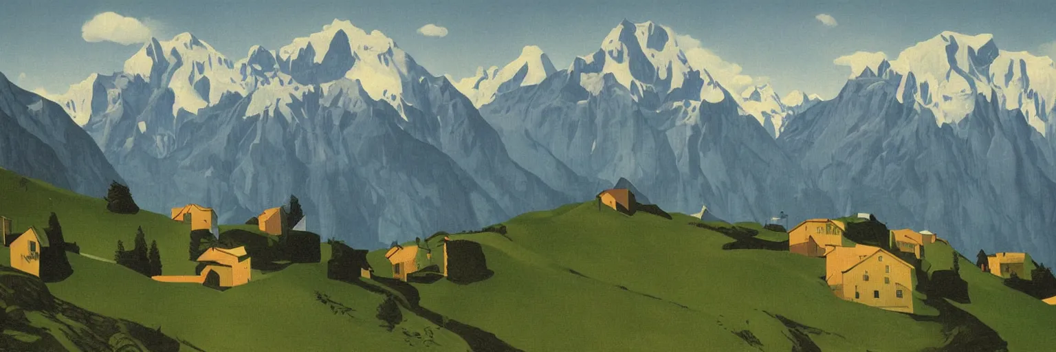 Image similar to swiss alps painting magritte