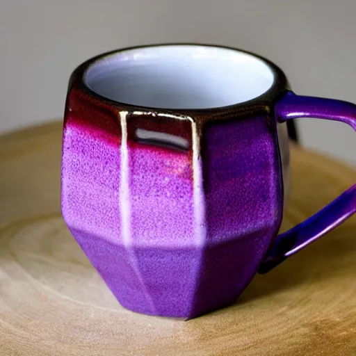 Image similar to dodecahedron ceramic mug with pink and purple pearlescent glaze