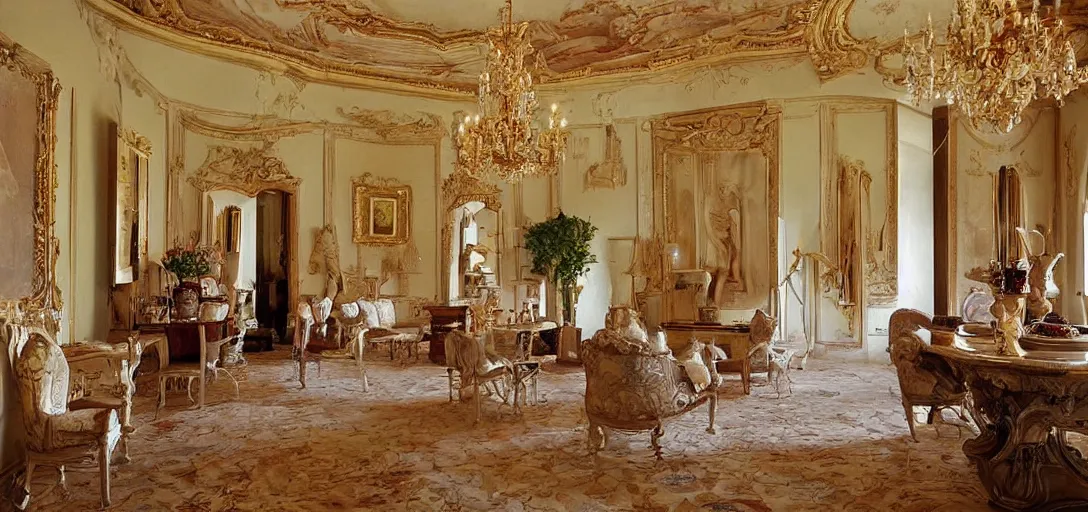 Prompt: a 2 0 0 0 s digital photo with flash on of the interior of an italian villa, low quality image taken off an interior design blog.