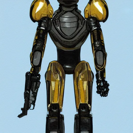 Image similar to a white and gold robotic pangolin standing on two legs holding a blaster pistol, highly detailed, sci Fi concept art