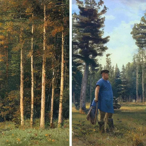 Image similar to Gary Gygax in earflaps stands in the middle of the field, Rye (Shishkin), painting by Ivan Shishkin, painting by Ivan Shishkin, painting by Valentin Serov, oil painting