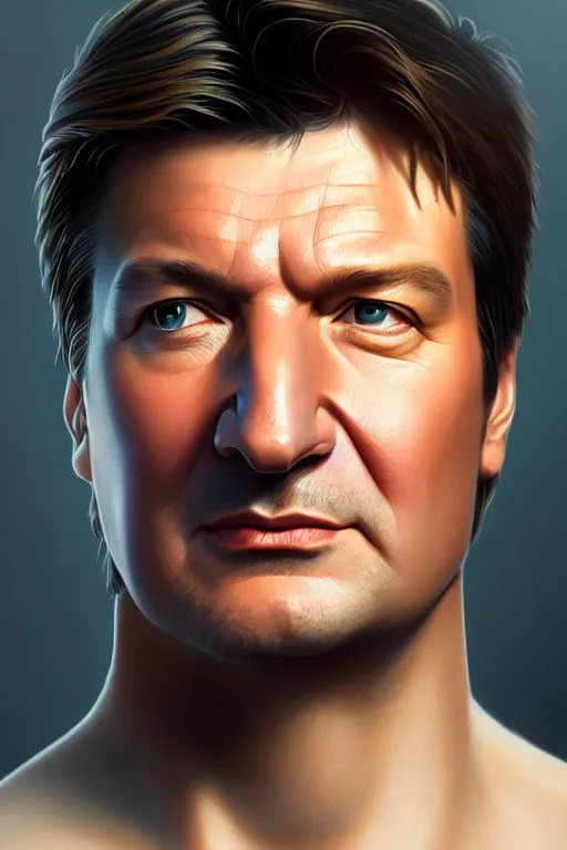 Image similar to ultra detailed close up facial portrait of nathan fillion, extremely detailed digital painting, in the style of fenghua zhong and ruan jia and jeremy lipking and peter mohrbacher, mystical colors, rim light, beautiful lighting, 8 k, stunning scene, raytracing, octane, trending on artstation