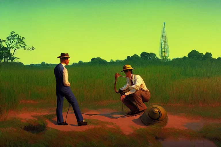 Image similar to snake oil researcher digging through the swamps of Formosa, painting by Edward Hopper, 3D render by Beeple, sketch by R. Crumb