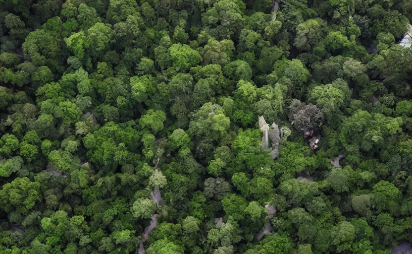 Prompt: sacred forest in the middle of skyscraper city