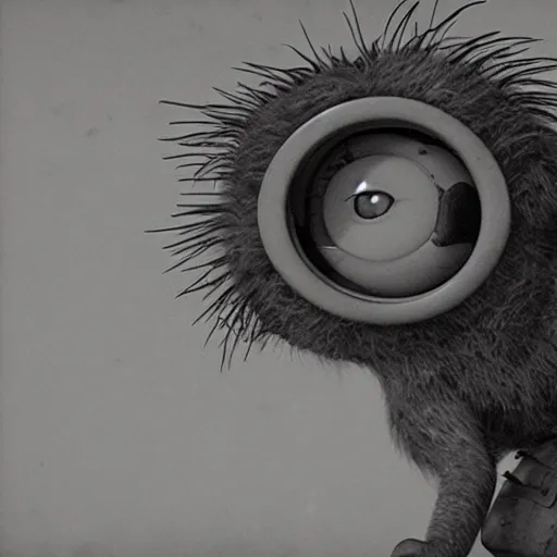 Prompt: Minion, George Miller, Photorealistic, Hyper detailed, desert, post apocalyptic, angry, crazy, wild, fire, dust, black and white