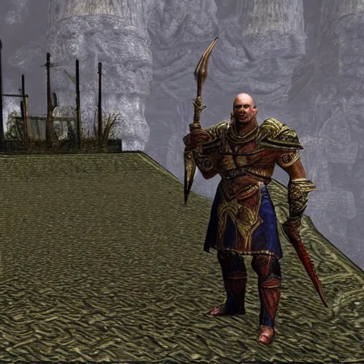 Prompt: Alexander Lukashenko in Balmora in Elder Scrolls III: Morrowind, 2002 Morrowind graphics