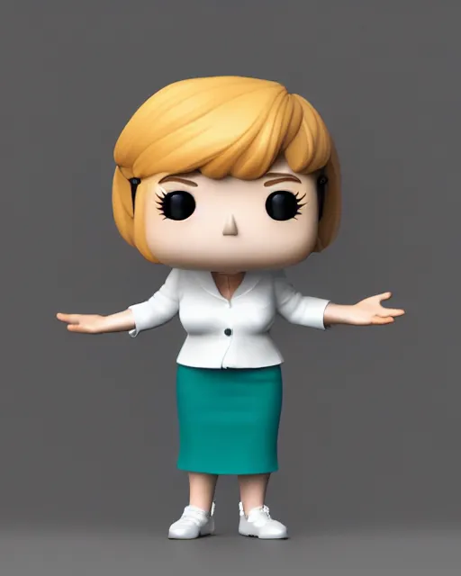 Image similar to full body 3d render of funko pop angela merkel as a funko pop, studio lighting, white background, blender, trending on artstation, 8k, highly detailed