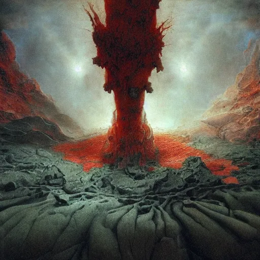 Image similar to the topology of hell | highly detailed oil painting, hyperrealistic, very intrincate | cinematic lighting, award - winning | by rachel ruysch, wayne barlowe, beksinski and bocklin | by austin osman spare and william blake, trending on artstation, cgsociety, official art, octane.