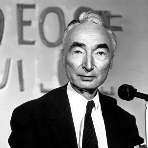 Image similar to robert oppenheimer giving ted talk