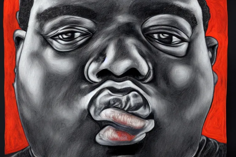 Image similar to a mug shot style portrait of biggie smalls in style of egon schiele, masterpiece, hyperdetailed, complex, intricate, 4 k, trending on artstation