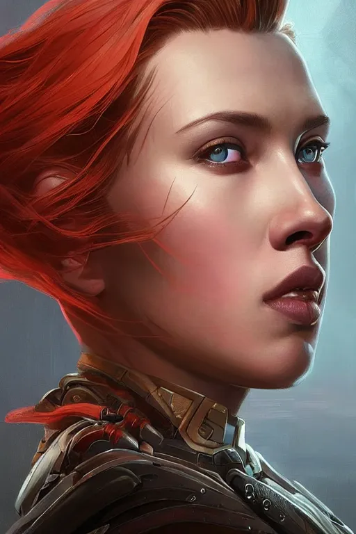 Image similar to symmetry!! portrait of scarlet johansson in the style of horizon zero dawn, machine face, intricate, elegant, highly detailed, digital painting, artstation, concept art, smooth, sharp focus, illustration, art by artgerm and greg rutkowski and alphonse mucha, 8 k