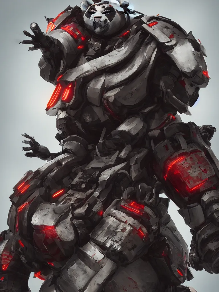 Image similar to “A detailed portrait of a giant robot panda dressed as a samurai, anime, trending on artstation, octane render, cgsociety, 4K, 8K”