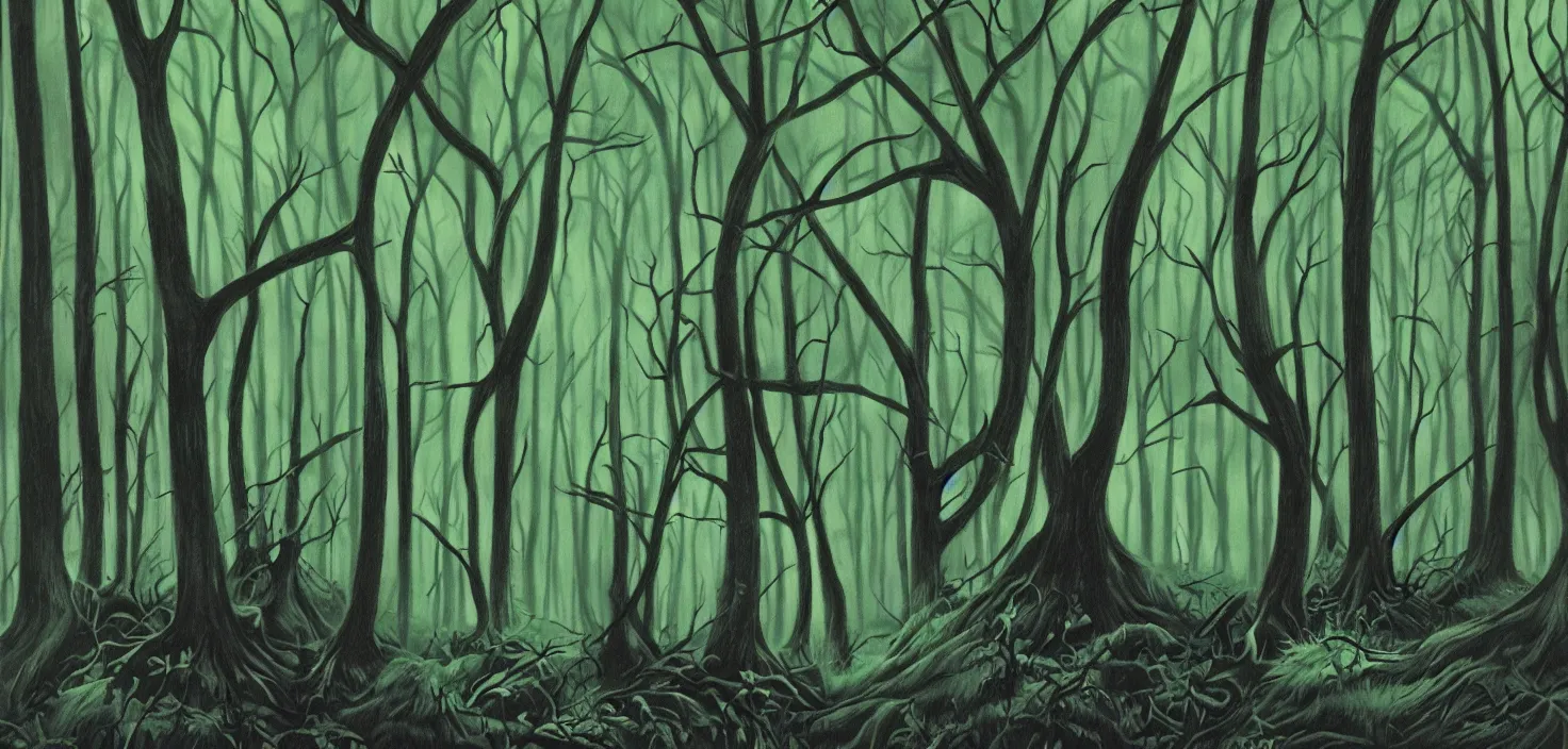 Prompt: dark forest by freas kelly