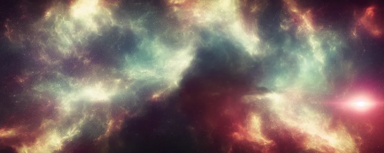 Image similar to minimalist smooth cinematic render of atmospheric space, nebula, homeworld skies, volumetric lighting