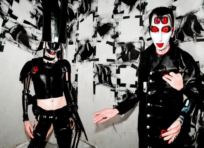 Image similar to marilyn manson robocop illuminati ritual