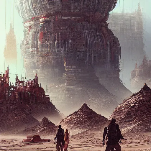 Prompt: highly detailed concept art of walking/moving archigram big city on Mars desert trending on Artstation by Daniel Dociu and Greg Rutkowski, high quality, nomadic urbanism, moving city from John Carter, sci-fi, futuristic